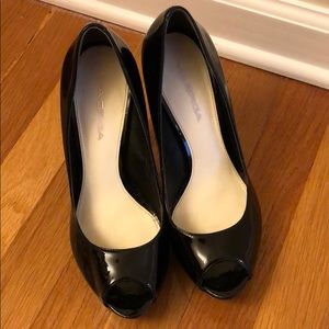 Via Spiga “Altessa” Black Patent Platform Heels